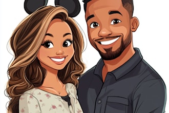 make disney family couple cartoon portrait