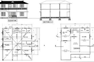 draw redraw autocad 2d architectural floor plan, house plan 2d, cad drawings