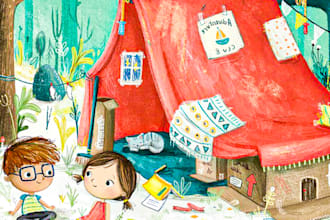 draw children story book illustration and children story book illustration