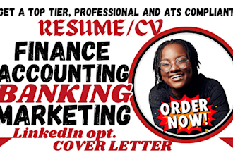 write banking, accounting, marketing, sales, finance, investment resume