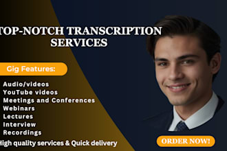 transcribe audio, video, interviews, podcast or zoom in english transcription