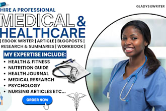 research and write professional medical ebook, health articles, case study