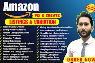 create amazon product listings, variation, seo and fix amazon listing issues