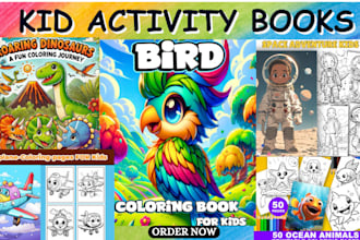 do kids coloring book cover, kids activity book, and coloring page for KDP