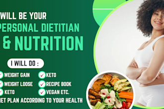 be your personal dietitian and nutritionist, recipe book, video editing on tella