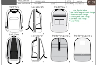 design complete tech pack duffle bag handbag tote bag backpack