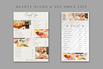 custom price list design for beauty salons, spas and wellness centers