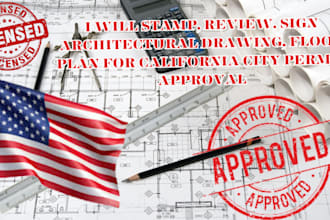 review, stamp, sign architectural drawing, mep, floor plan for california permit