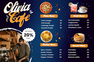design dessert flyer, food menu flyer, digital menu, bar menu and brochure