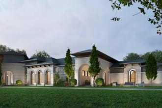 buildup 3d luxury house exterior, environment rendering,3d landscape walkthrough