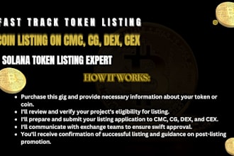 fast track token listing, coin listing on cmc, cg, dex, cex, solana token list