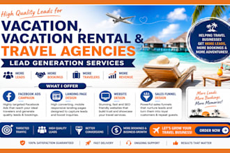 generate hot vacation leads vacation rental, travel agent leads via facebook ads