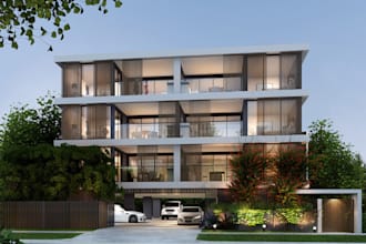 renovate 3d office exterior, commercial building rendering, 3d arv walkthrough