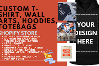 design print on demand custom tshirts wall art hoodies totebags shopify website