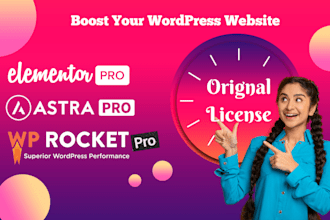 install elementor pro, wp rocket pro, astra pro and activate original license