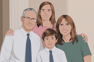 draw a vector art family portrait