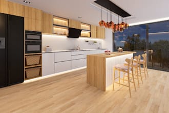 renovate residential kitchen,render modern commercial luxury kitchen walkthrough