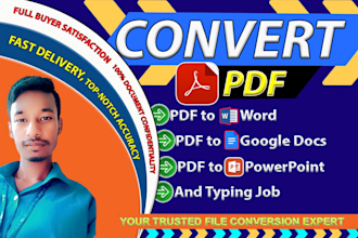convert PDF to word, google docs, powerpoint, typing sevices