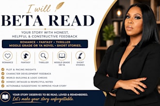 beta read your romance fantasy thriller middle grade or ya novel, short stories