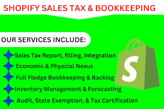 do sales tax filing and full shopify bookkeeping, setup shopify tax