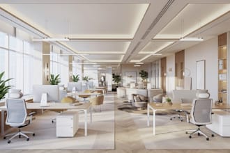 craft 3d interior office, 3d coffee shop, gym, render bar, restaurant design