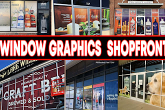 create  modern and unique shopfront, storefront and window graphic