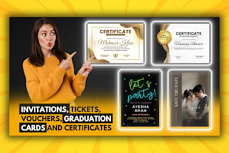 design invitation, ticket, vouchers, cards and certificates