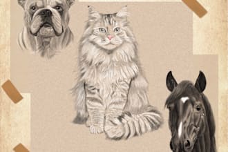 digital hand drawing of your pet with pencil