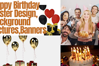 create happy birthday poster design background picture and banners