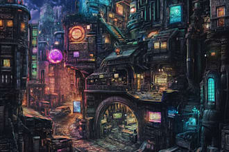design a sci fi and cyberpunk futuristic city art