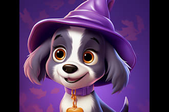 draw your pet in a magical disney style, cute disney  pet portrait, paw base