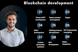develop web3 dapps, ico website, blockchain solana evm, nft smart contracts