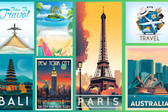 design amazing professional vintage travel poster design