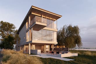 draw,model and render 3d apartment interior and exterior,glass house,shore house
