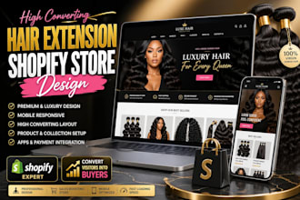 design hair extension shopify store, wigs, bundles, beauty website