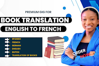 book translation from french to english, spanish, german, dutch, and websites