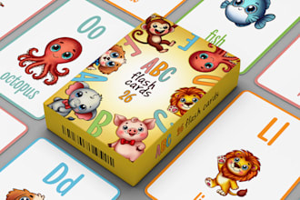 design educational kids playing card game animal memory flash card box mockup