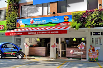 design creative shopfront or storefront window graphics, 3d letter signage