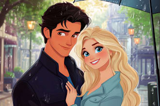 design professional disney couple portrait illustration