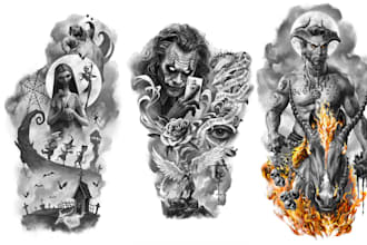 create custom realistic tattoo design, tattoo sleeve
