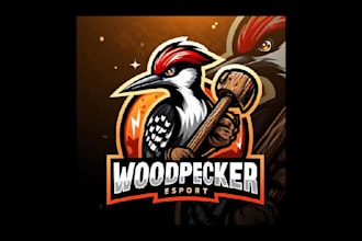 do unique woodpecke mascot logo with unlimited revision
