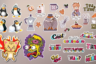 design stickers, cartoon stickers, typography, vector illustration stickers