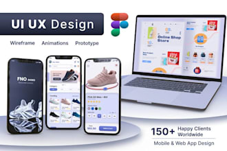 design and animate mobile app UI UX design, wireframe figma prototype
