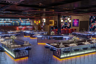 renovate 3d interior design, render luxury  restaurant, cafe, bar walkthrough