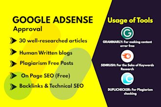 write 30 unique bulk SEO articles for google adsense approval