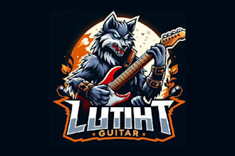 design an wolf guitar mascot logo with creative concepts