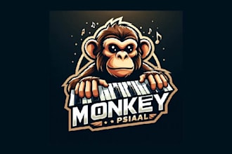 make an monkey piano mascot logo with creative concepts