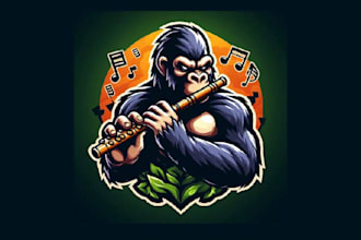 do unique gorilla flute mascot logo with unlimited revisions