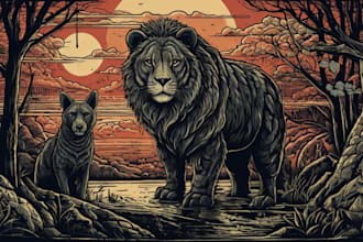 create linocut or fantasy animal portraits