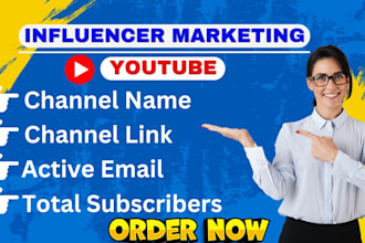 provide youtube influencer research and email leads